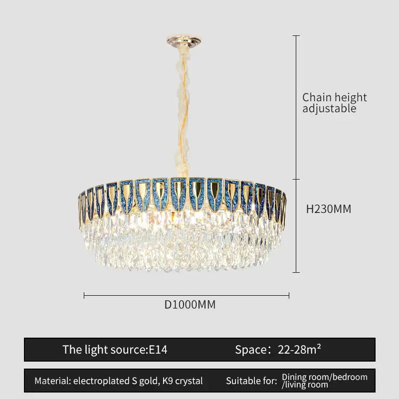 Modern blue & gold crystal chandelier dining room light