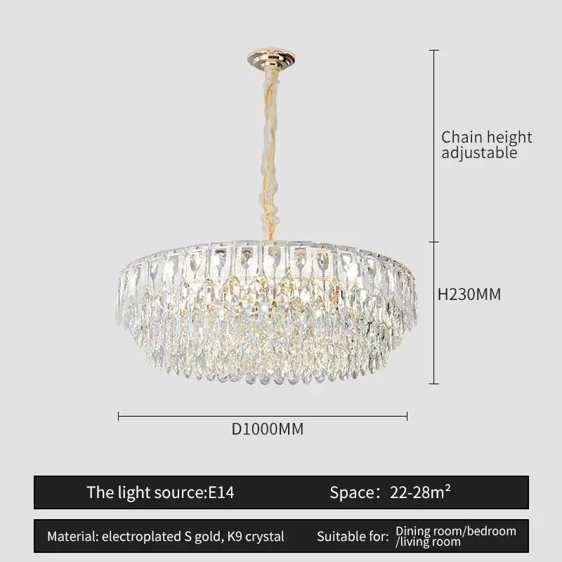 Modern blue & gold crystal chandelier dining room light