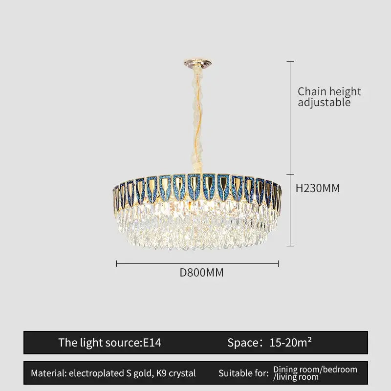 Modern blue & gold crystal chandelier dining room light