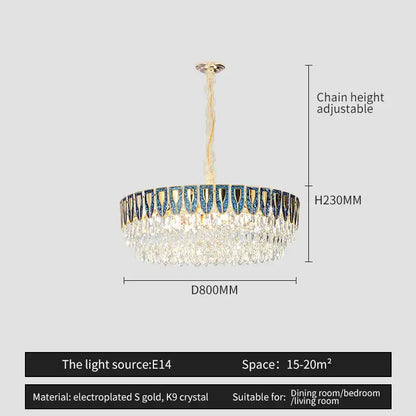 Modern blue & gold crystal chandelier dining room light