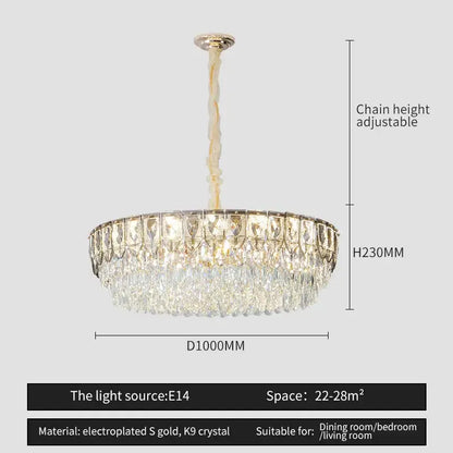 Modern blue & gold crystal chandelier dining room light