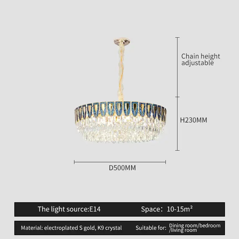 Modern blue & gold crystal chandelier dining room light
