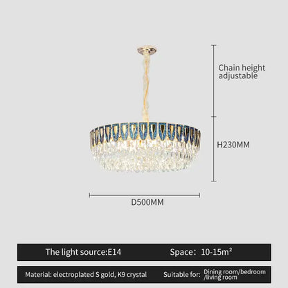 Modern blue & gold crystal chandelier dining room light