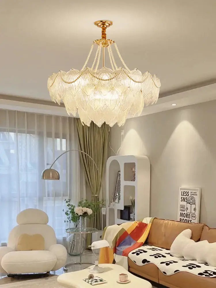 Modern gold crystal chandelier for living room glass leaf
