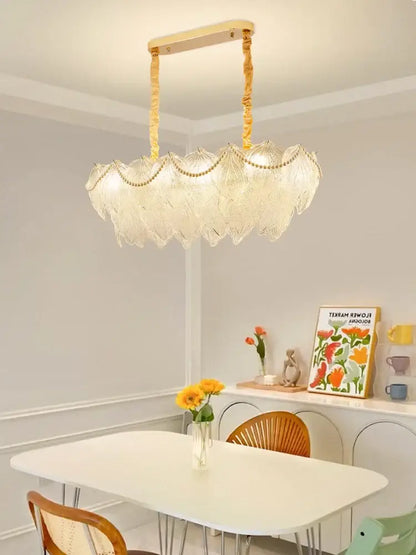 Modern gold crystal chandelier for living room glass leaf
