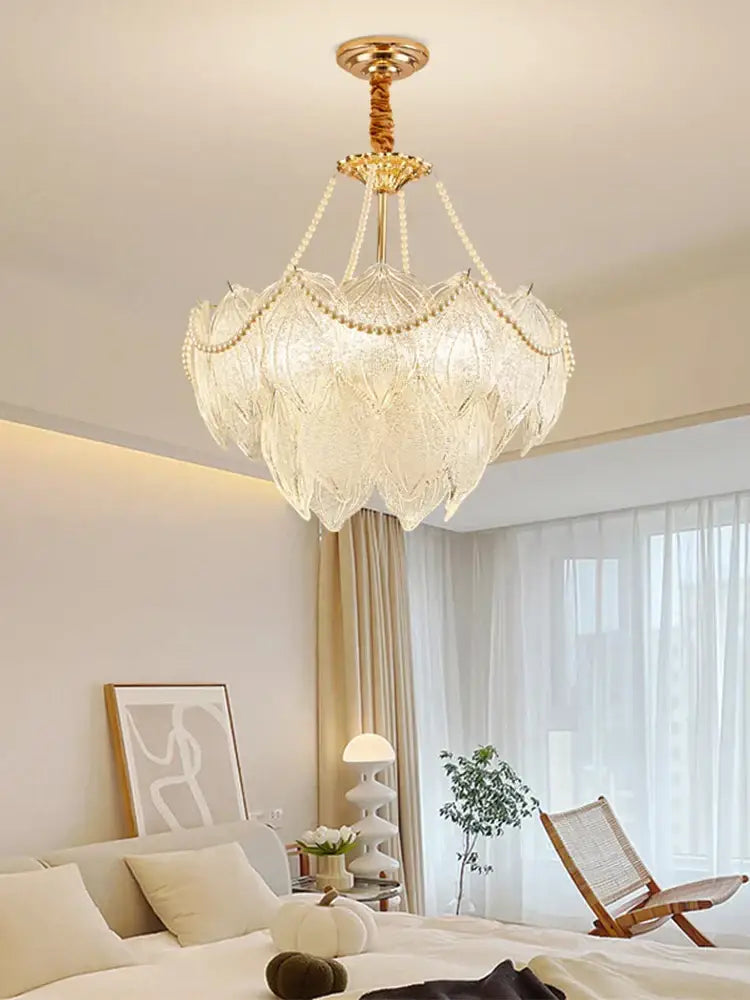 Modern gold crystal chandelier for living room glass leaf