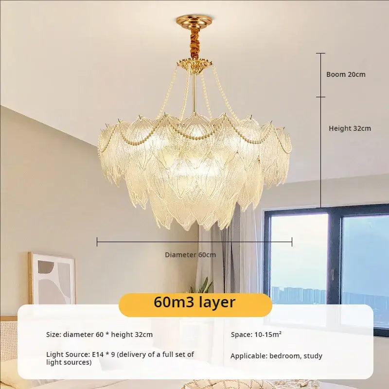 Modern gold crystal chandelier for living room glass leaf