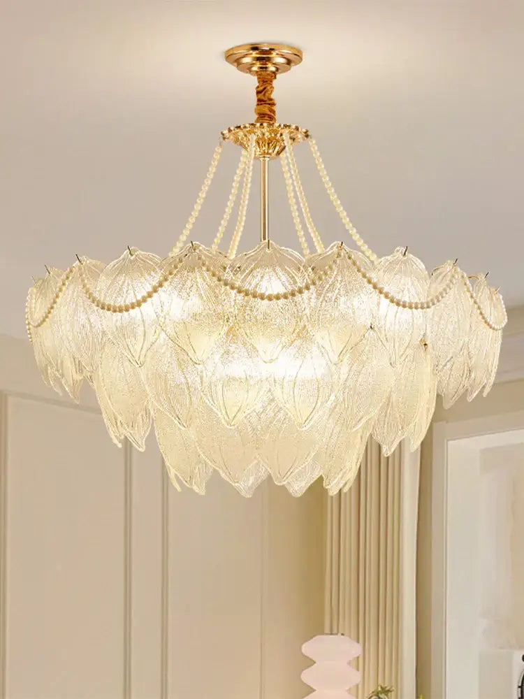 Modern gold crystal chandelier for living room glass leaf