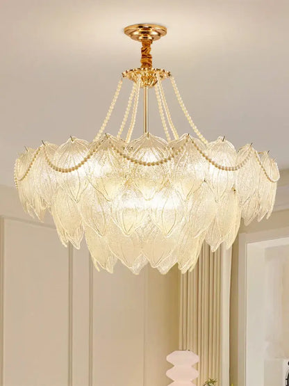 Modern gold crystal chandelier for living room glass leaf