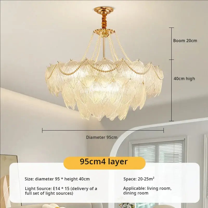 Modern gold crystal chandelier for living room glass leaf