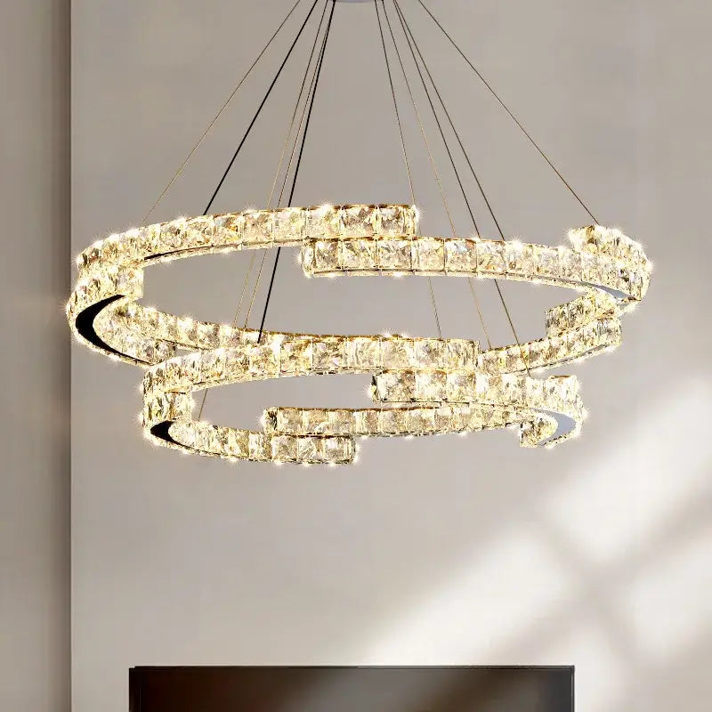 Modern double ring crystal chandelier for living room