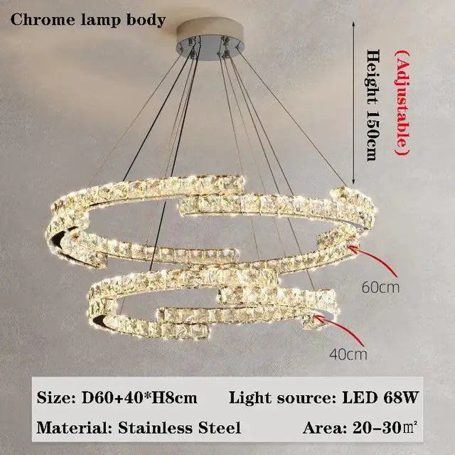 Modern double ring crystal chandelier for living room