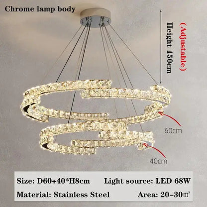 Modern double ring crystal chandelier for living room