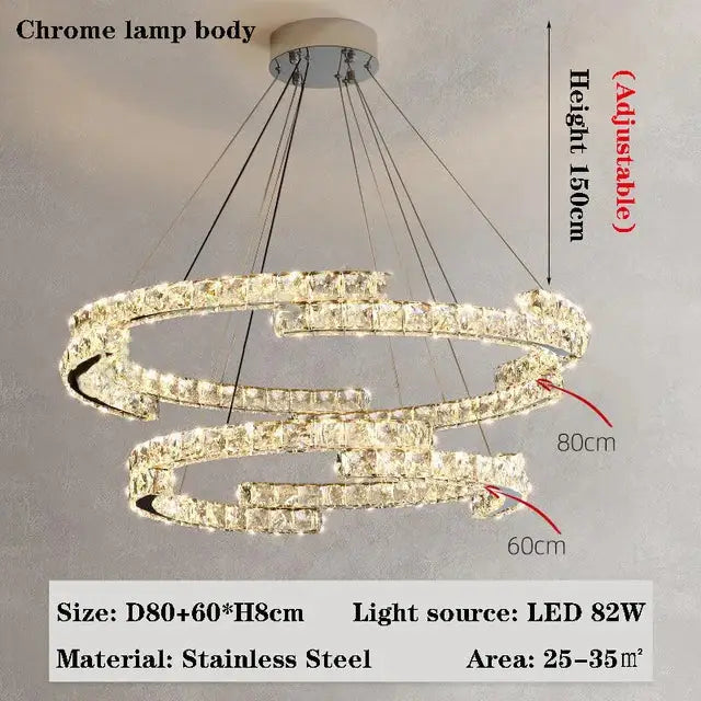 Modern double ring crystal chandelier for living room