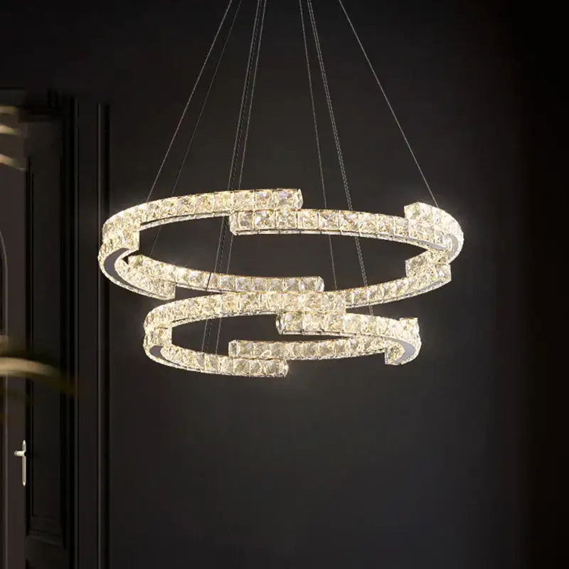 Modern double ring crystal chandelier for living room