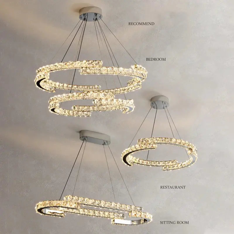 Modern double ring crystal chandelier for living room