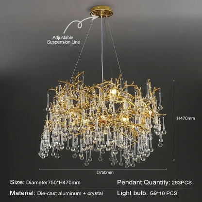 Modern gold branch crystal chandelier dining room light