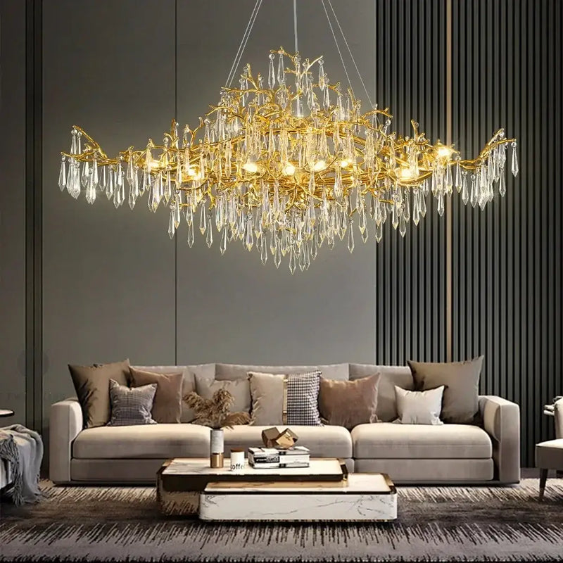 Modern gold branch crystal chandelier dining room light