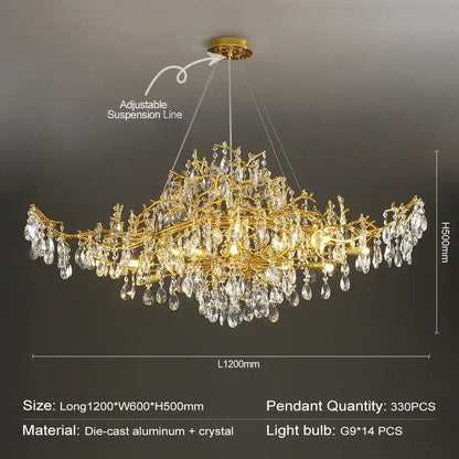 Modern gold branch crystal chandelier dining room light