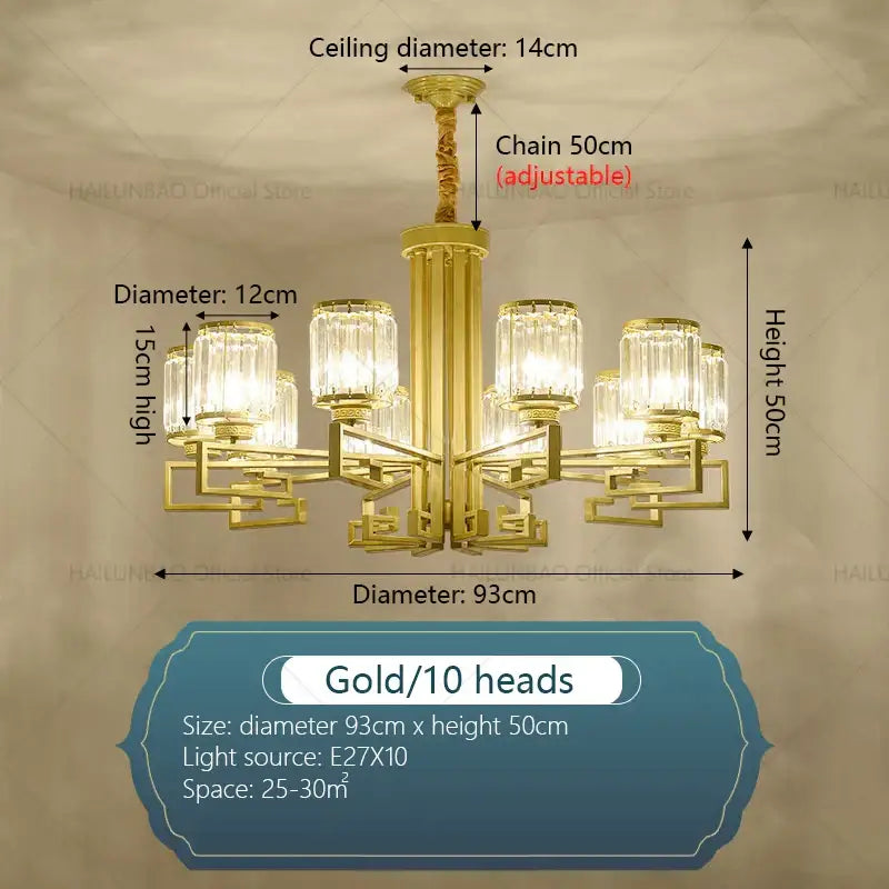 Modern gold geometric crystal chandelier living room light