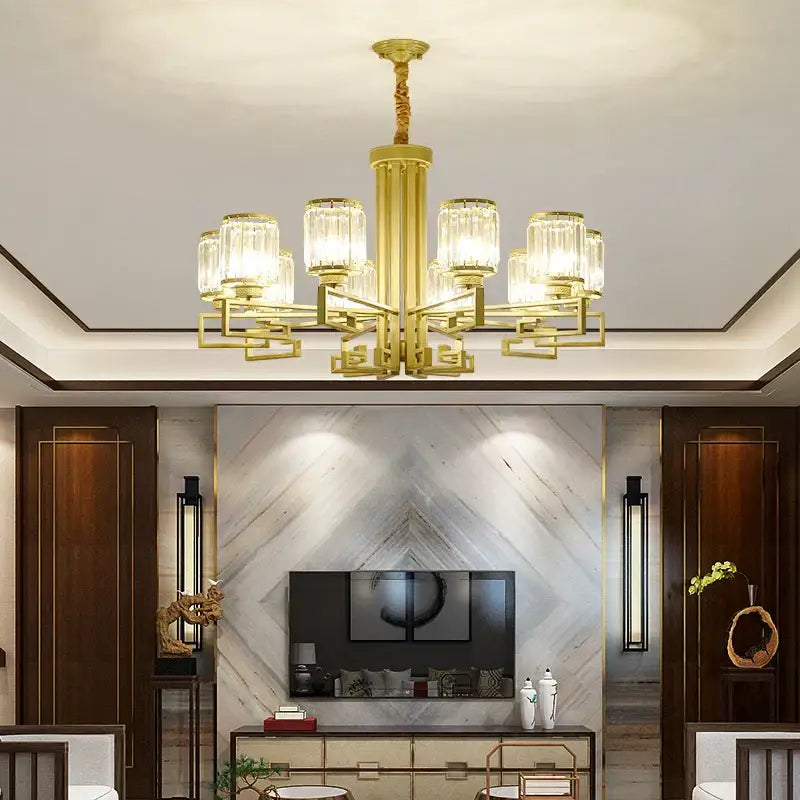 Modern gold geometric crystal chandelier living room light