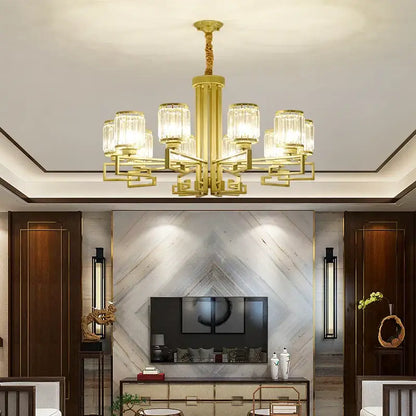 Modern gold geometric crystal chandelier living room light