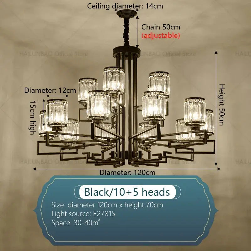 Modern gold geometric crystal chandelier living room light