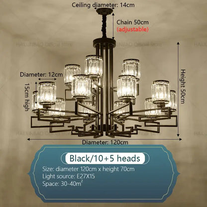 Modern gold geometric crystal chandelier living room light