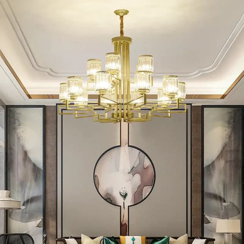 Modern gold geometric crystal chandelier living room light