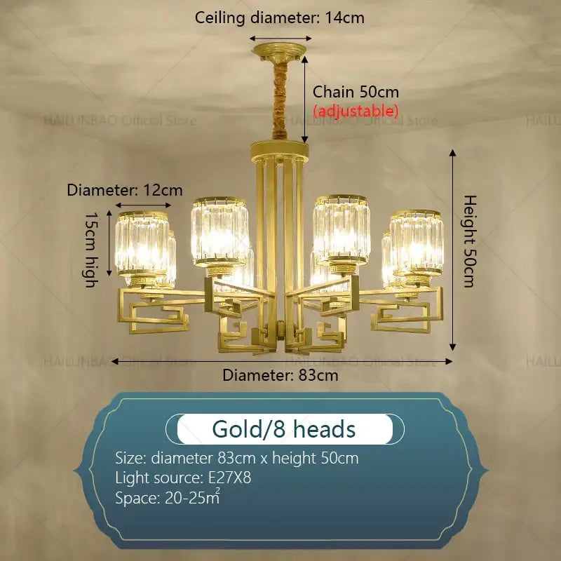 Modern gold geometric crystal chandelier living room light
