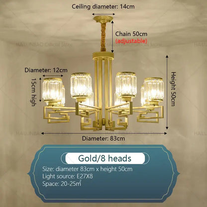 Modern gold geometric crystal chandelier living room light