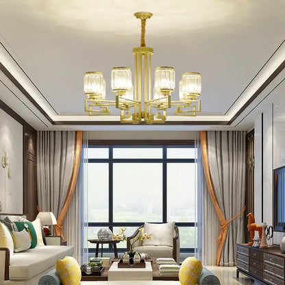 Modern gold geometric crystal chandelier living room light