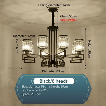 Modern gold geometric crystal chandelier living room light