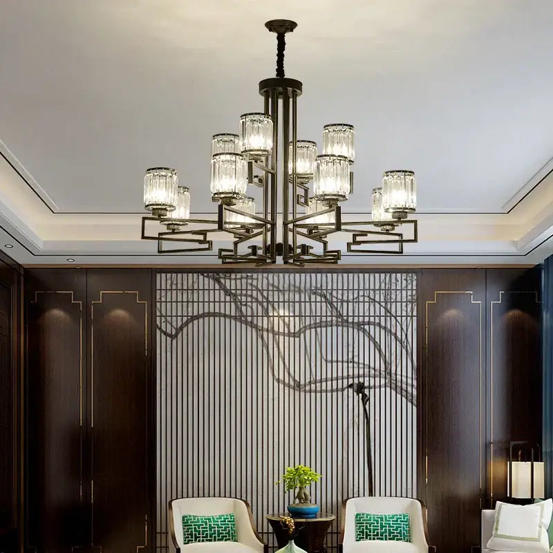 Modern gold geometric crystal chandelier living room light