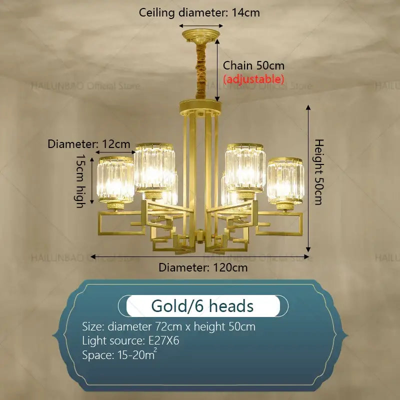 Modern gold geometric crystal chandelier living room light