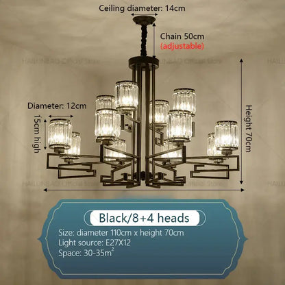 Modern gold geometric crystal chandelier living room light
