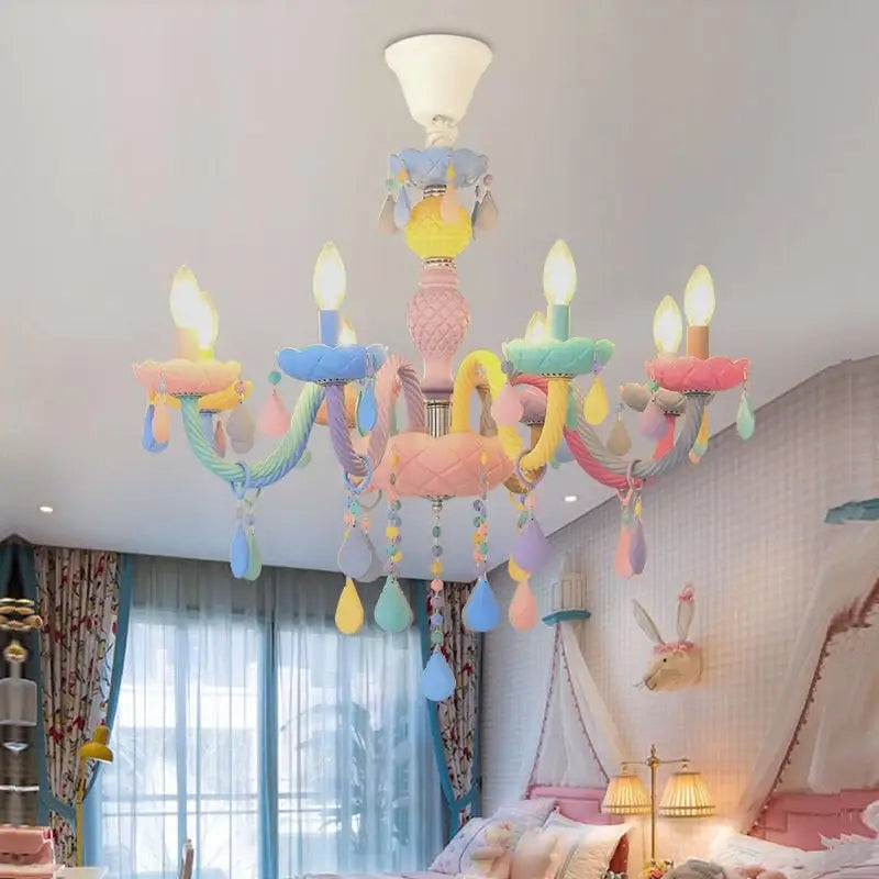 Modern macaron color crystal chandelier children room