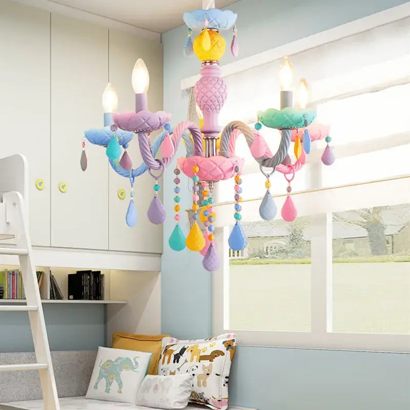 Modern macaron color crystal chandelier children room