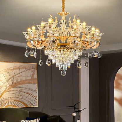 European gold crystal chandelier pendant – hotel lobby teardrop light