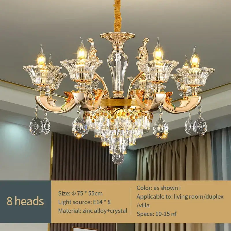 European gold crystal chandelier pendant – hotel lobby teardrop light