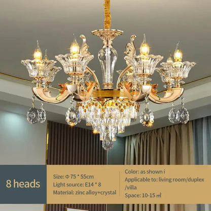 European gold crystal chandelier pendant – hotel lobby teardrop light