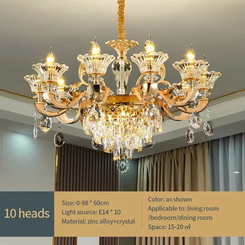 European gold crystal chandelier pendant – hotel lobby teardrop light