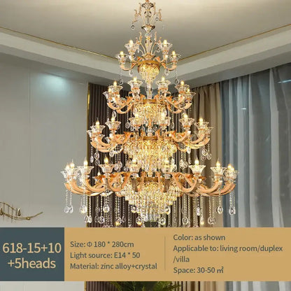 European gold crystal chandelier pendant – hotel lobby teardrop light