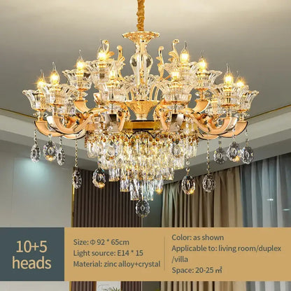 European gold crystal chandelier pendant – hotel lobby teardrop light