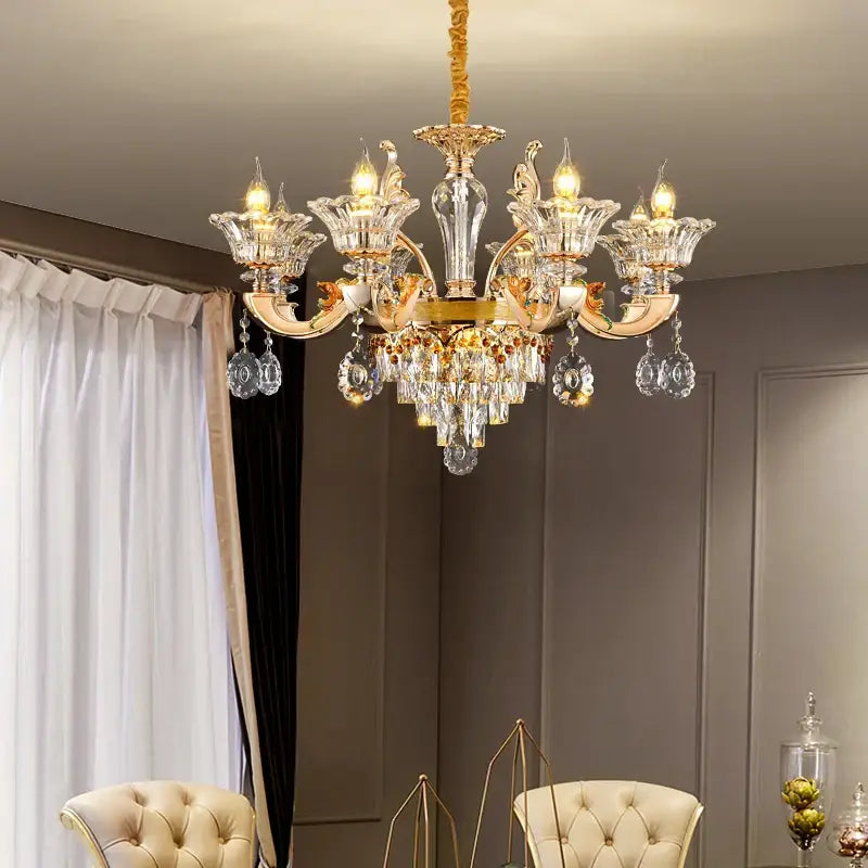 European gold crystal chandelier pendant – hotel lobby teardrop light