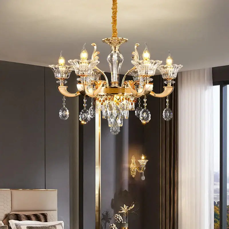 European gold crystal chandelier pendant – hotel lobby teardrop light
