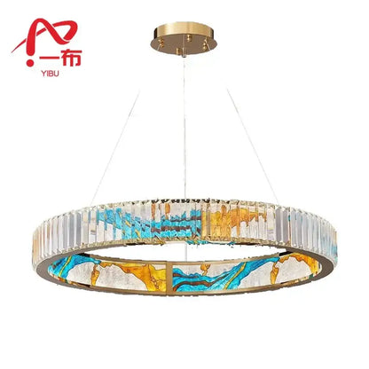 Modern blue & amber crystal chandelier pendant dining room light