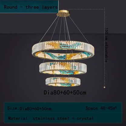 Modern blue & amber crystal chandelier pendant dining room light