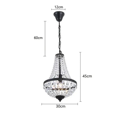Black metal crystal chandelier pendant – dining room cascading light