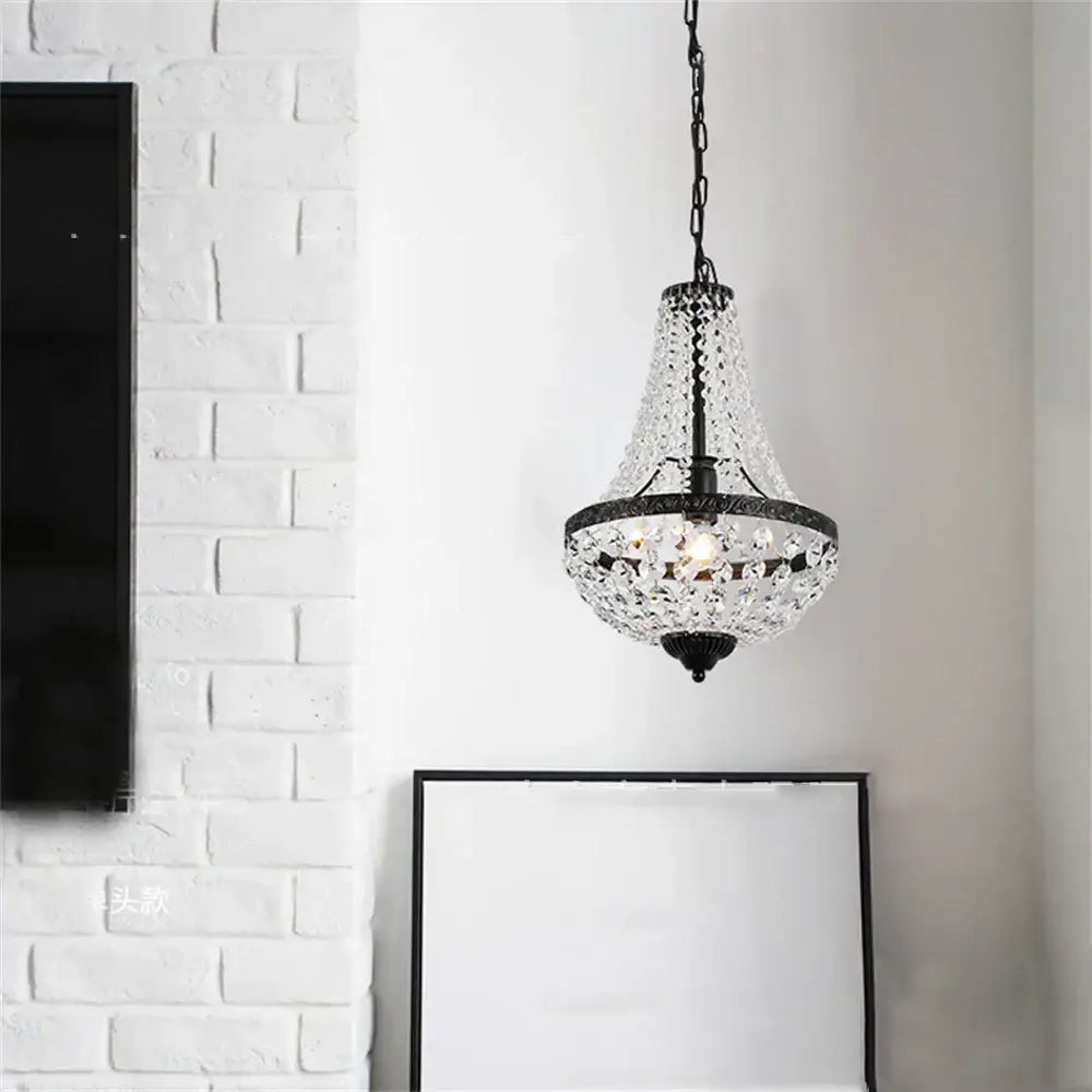 Black metal crystal chandelier pendant – dining room cascading light